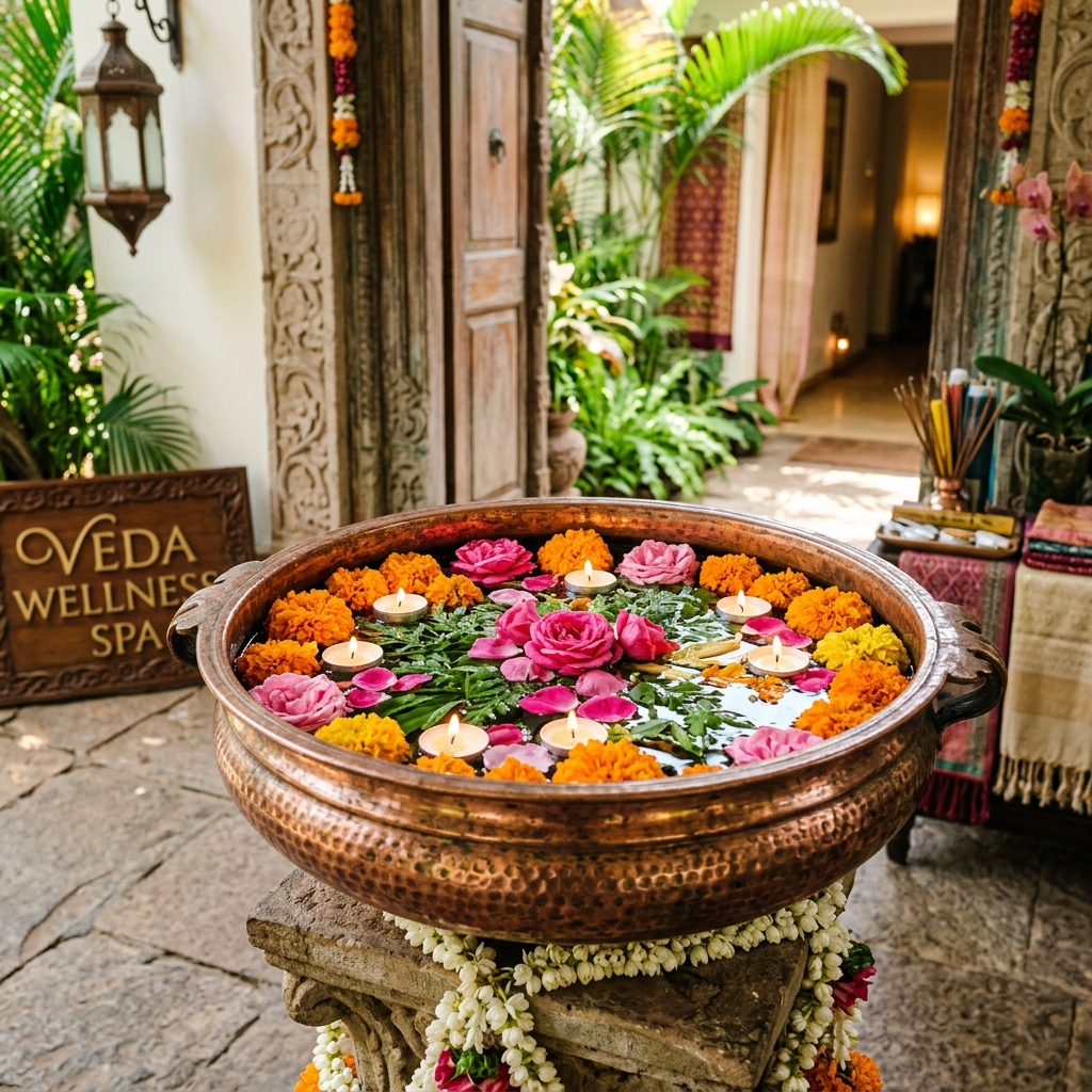 Traditional Urli Bowl with floating flowers